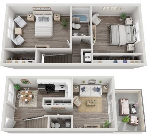 The Netherlands Two Bedroom 1.5 Bathroom Floorplan at Fountain Parc Apartments, Indianapolis, IN 46220
